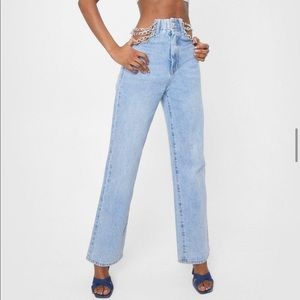 Nasty Gal NWT Chain Straight Leg Jeans High Waisted
